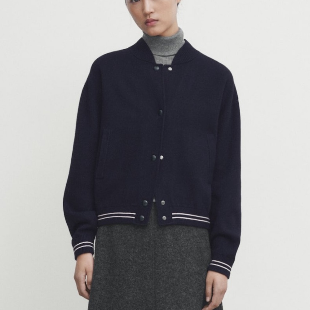Massimo Dutti KNIT BOMBER JACKET WITH STRIPE DETAILS / Size М
